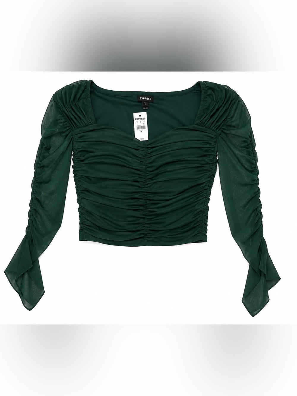 Express NWT Mesh Ruched Crop Top Green Long Sleeve Women’s Medium